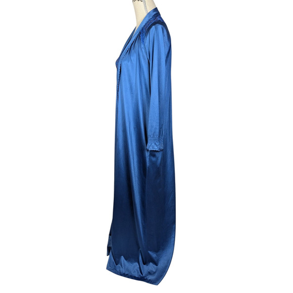 70s Vintage René Blue Satin Lace Nightgown & Robe Set 1970s Glam Lingerie - Picture 4 of 16